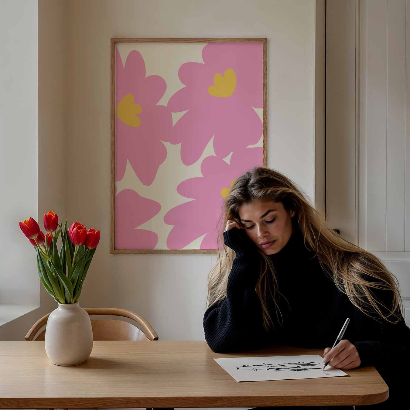 Roze Bloemen Abstract Poster-WallArtistic