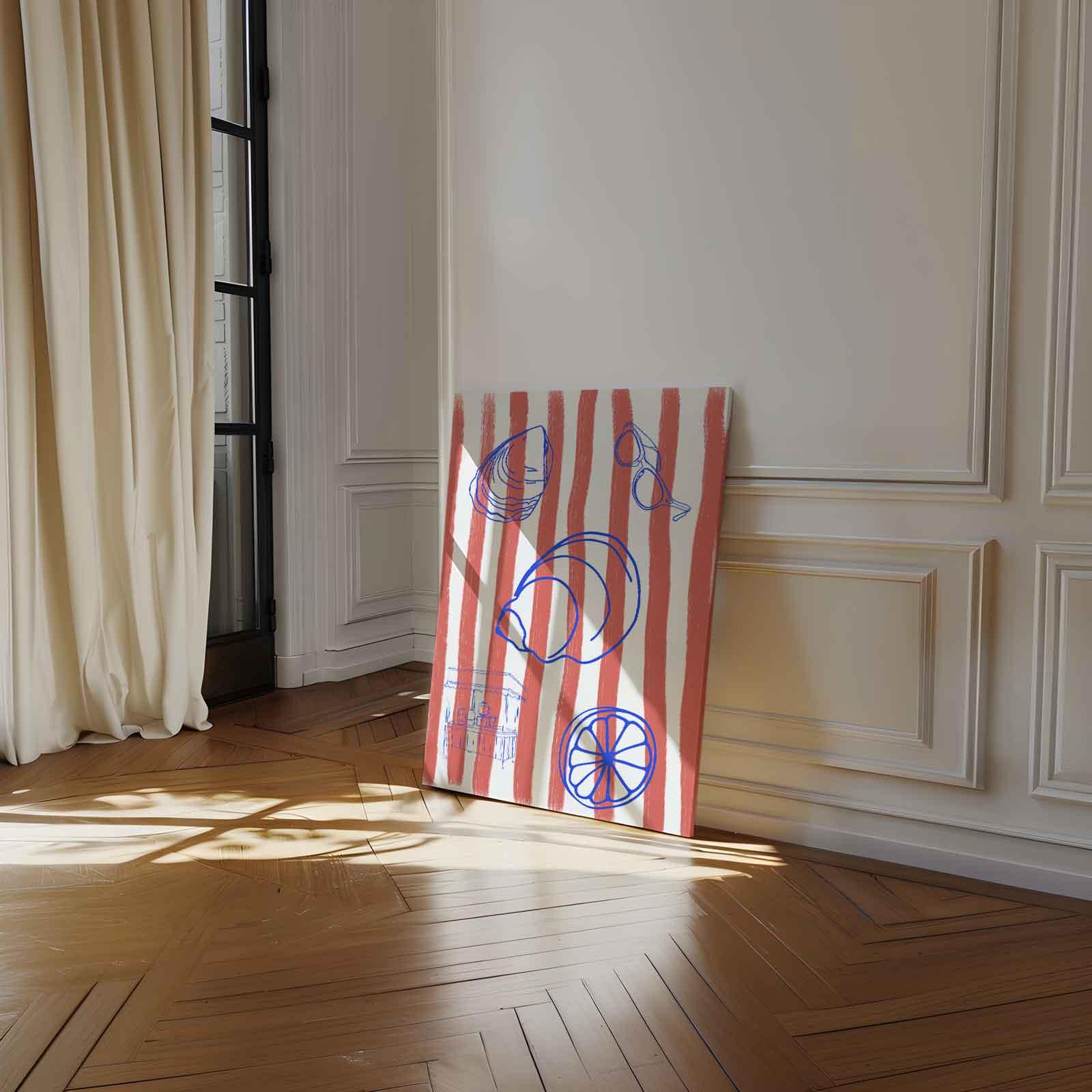 Zomerstrepen en Strandvibes Kunstwerk-canvas-dibond-plexiglas-wanddecoratie-WallArtistic