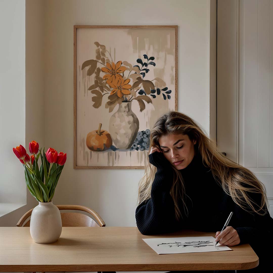 Herfstige Bloemenvazen Poster-WallArtistic