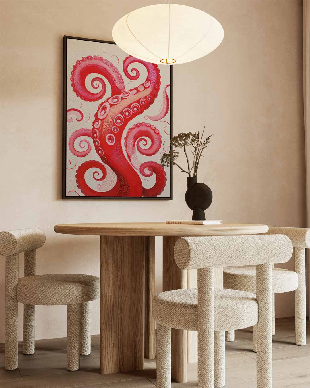 Rode Octopus Tentakel Illusie Kunstwerk-canvas-dibond-plexiglas-wanddecoratie-WallArtistic