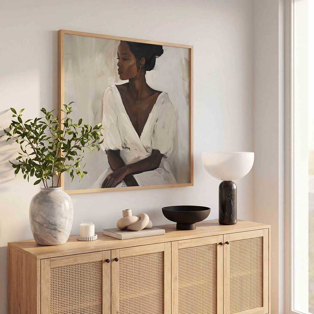Vrouw in witte jurk Poster
