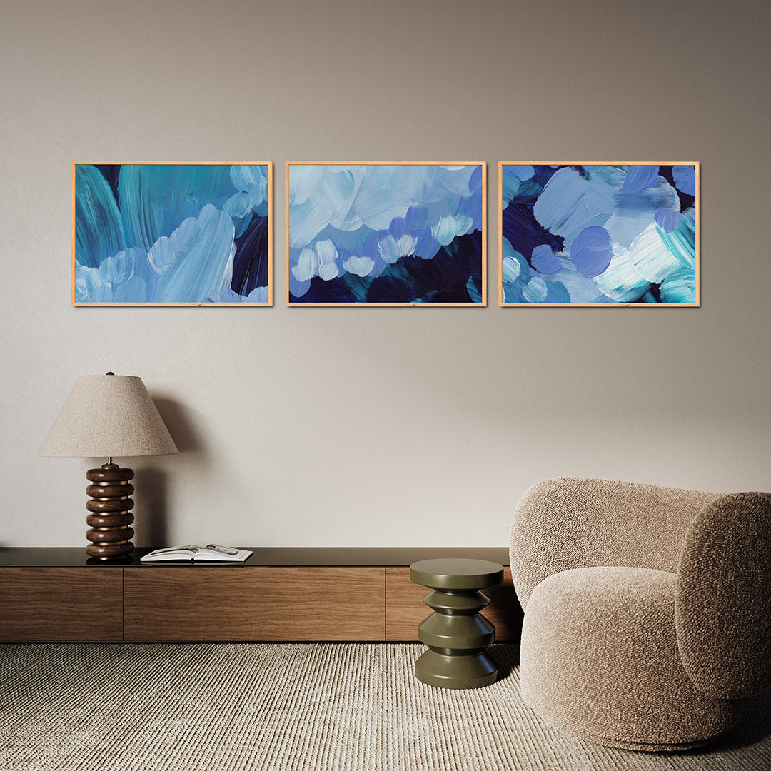 Blauwe borstelstreken Posterset