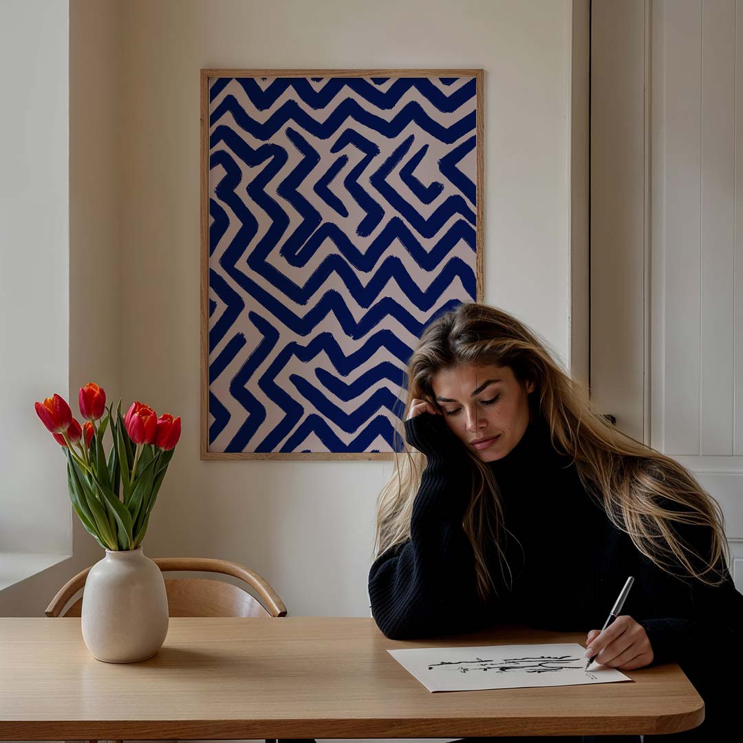 Zigzag Sfeerposter in Blauw Poster-WallArtistic