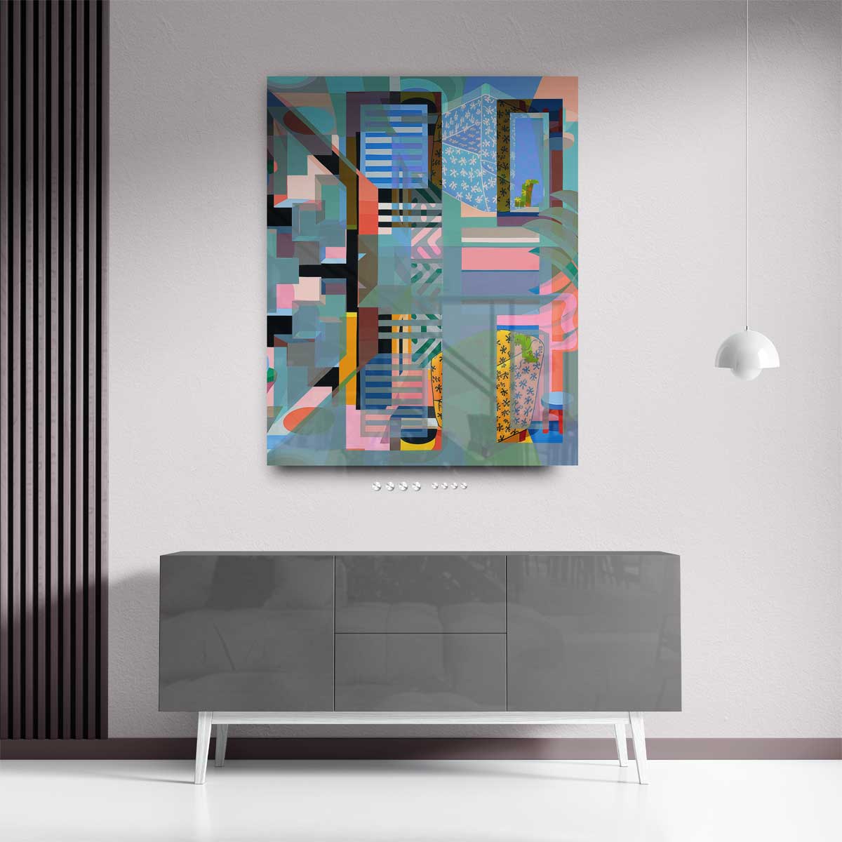 Kleurrijk Abstract Geometrisch Kunstwerk-canvas-dibond-plexiglas-wanddecoratie-WallArtistic