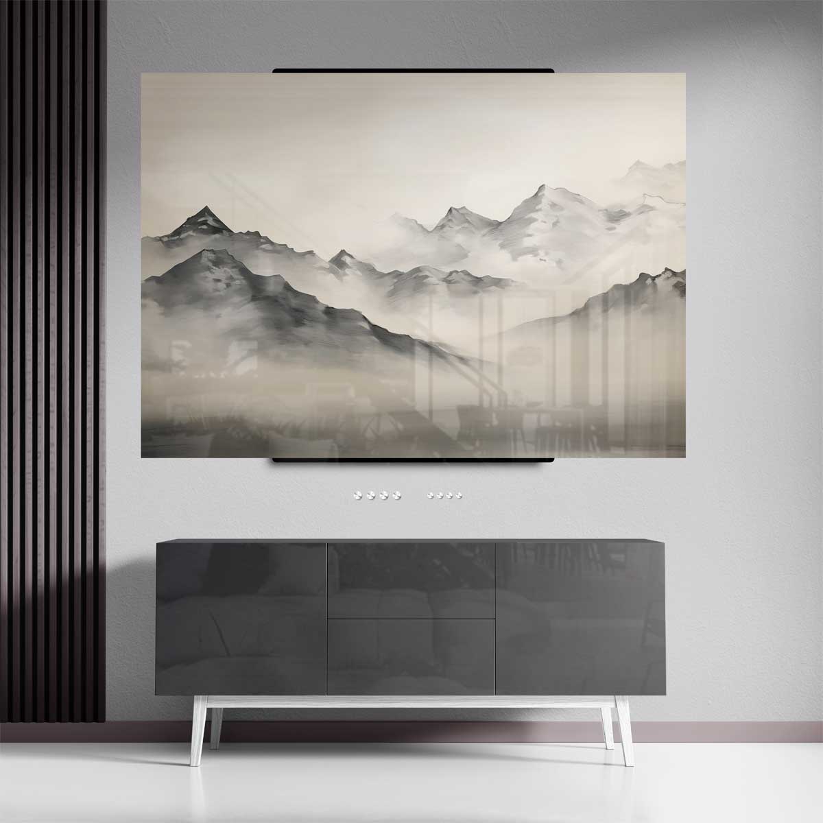Sereen Berglandschap in Mist Kunstwerk-canvas-dibond-plexiglas-wanddecoratie-WallArtistic