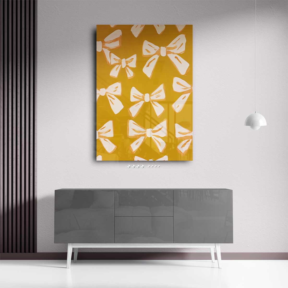 Vrolijke Strikjes op Oker Kunstwerk-canvas-dibond-plexiglas-wanddecoratie-WallArtistic