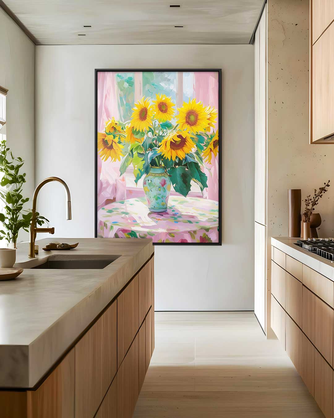 Zonnige Zonnebloemen in Vensterlicht Kunstwerk-canvas-dibond-plexiglas-wanddecoratie-WallArtistic