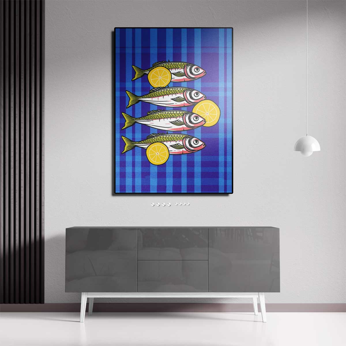 Vrolijke Vissen Met Citroen Kunstwerk-canvas-dibond-plexiglas-wanddecoratie-WallArtistic