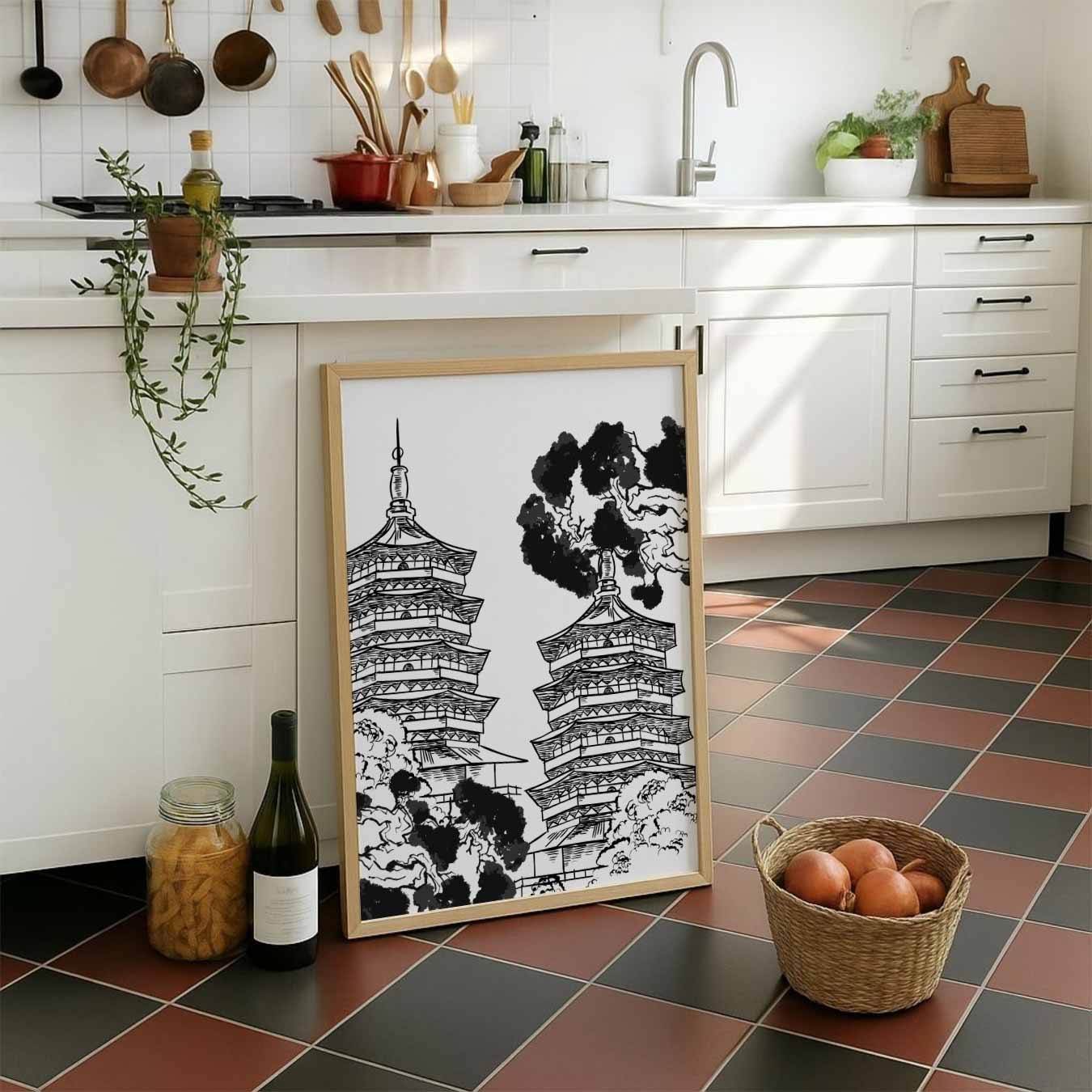 Zen Pagode Illustratie Poster-WallArtistic