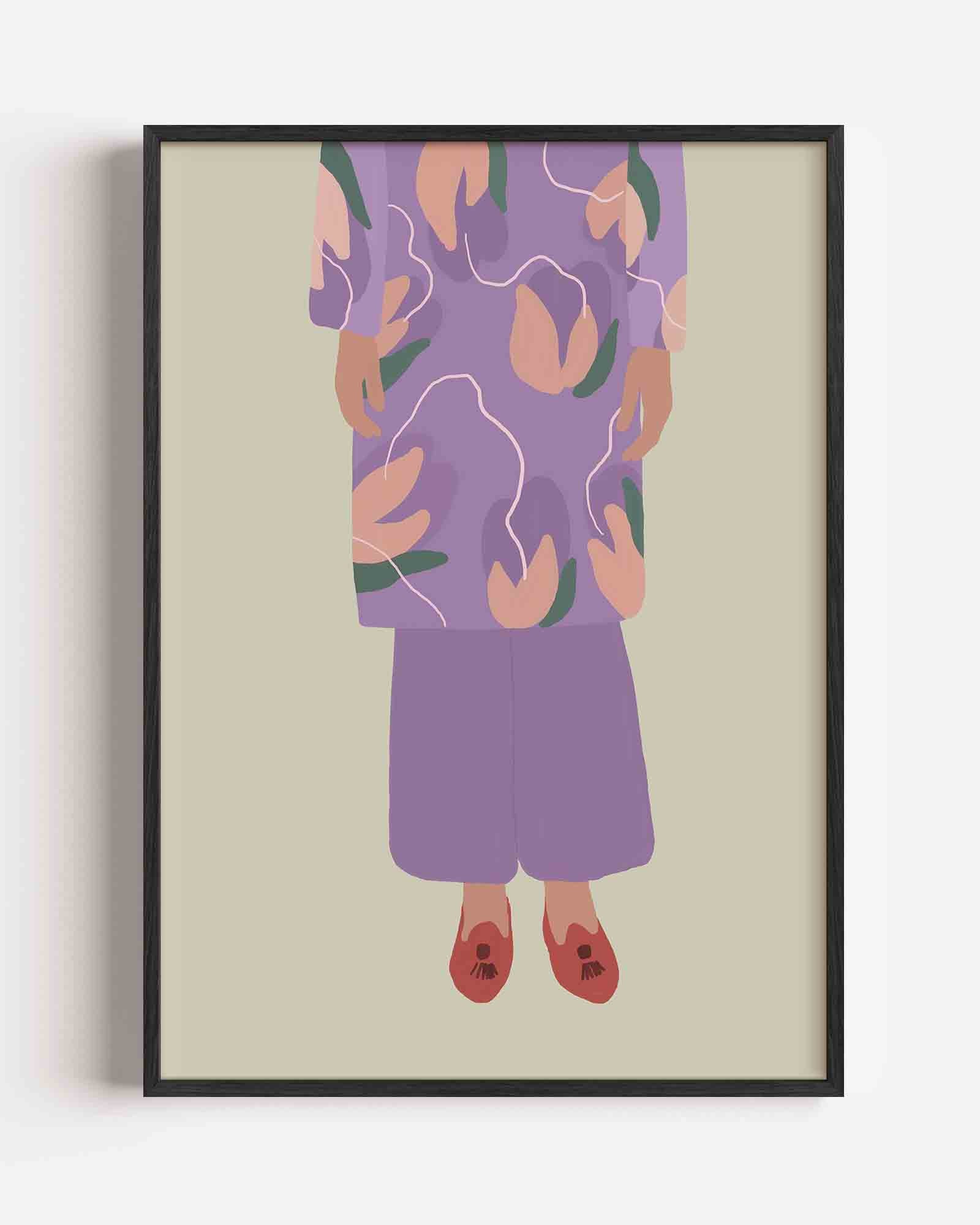 Paarse outfit met bloemen Poster