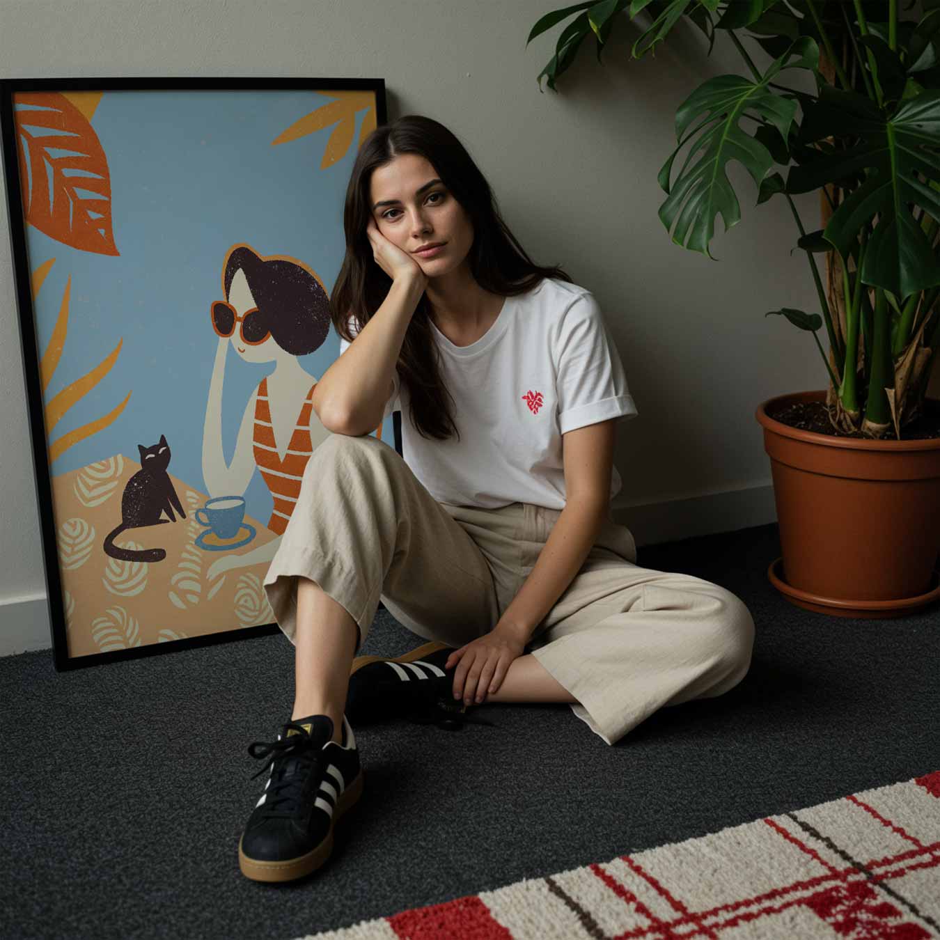Vrouw met Kat en Koffie Poster-WallArtistic
