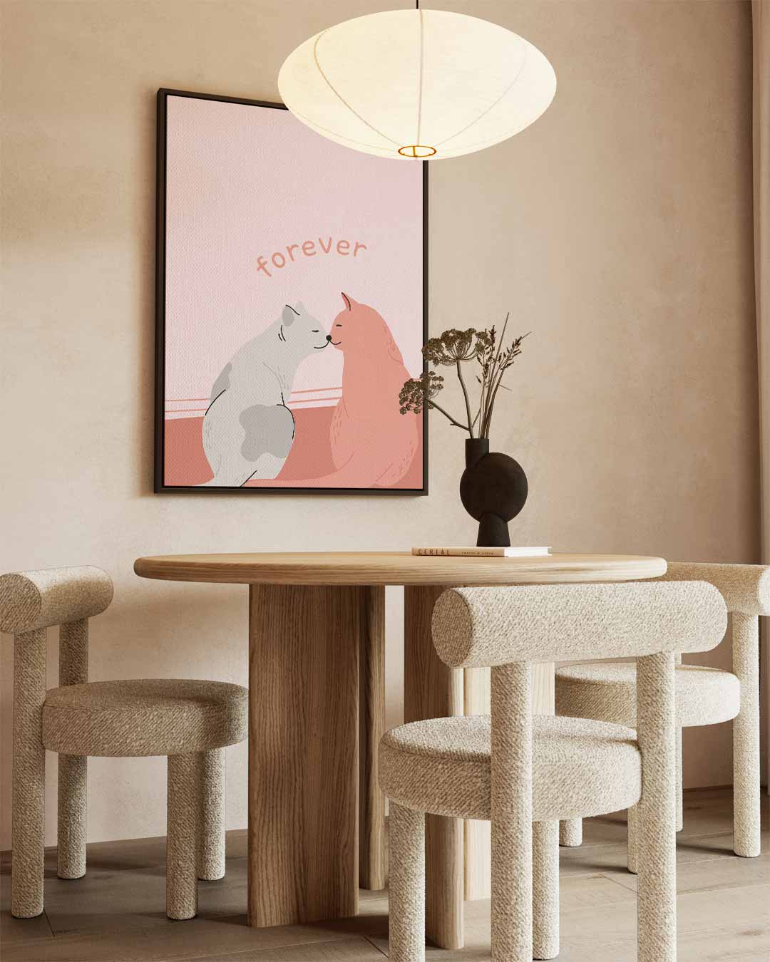 Liefdevolle Katten Illustratie Kunstwerk-canvas-dibond-plexiglas-wanddecoratie-WallArtistic