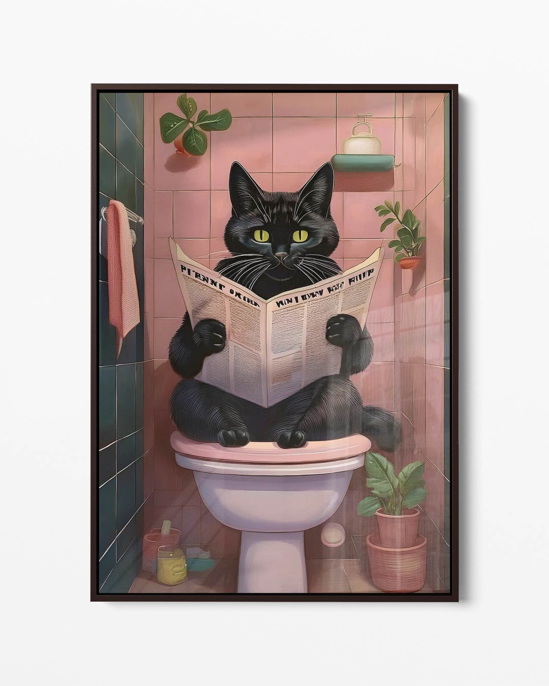 Kat Met Krant in de Badkamer Kunstwerk-canvas-dibond-plexiglas-wanddecoratie-WallArtistic