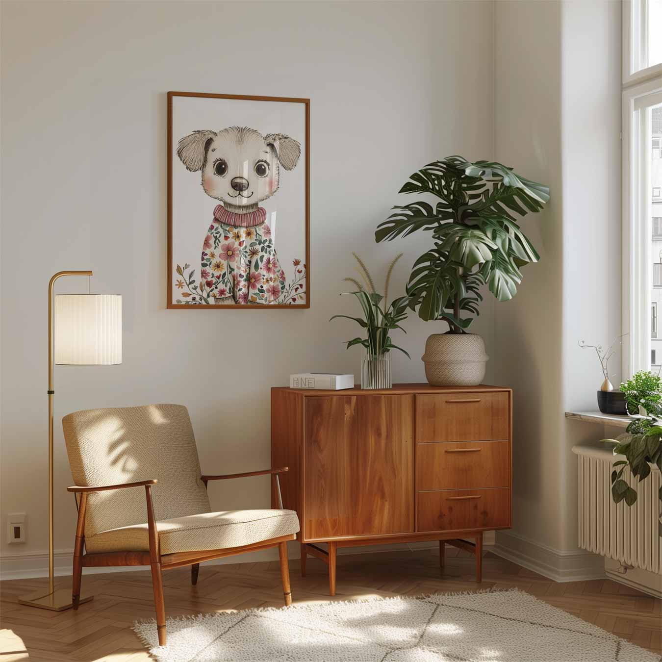 Schattige Puppy met Bloemen Trui Poster