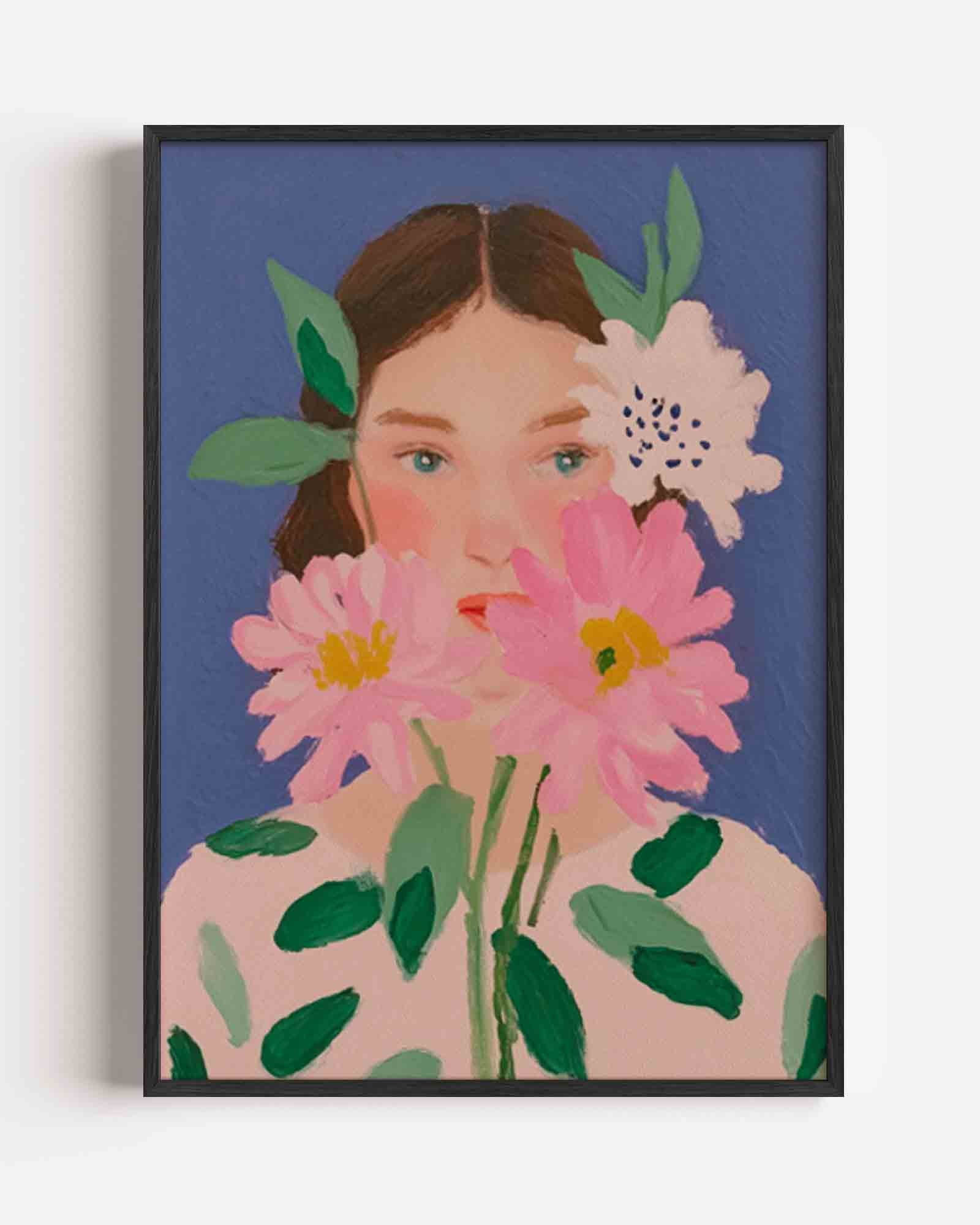 Bloemen en gezicht Poster