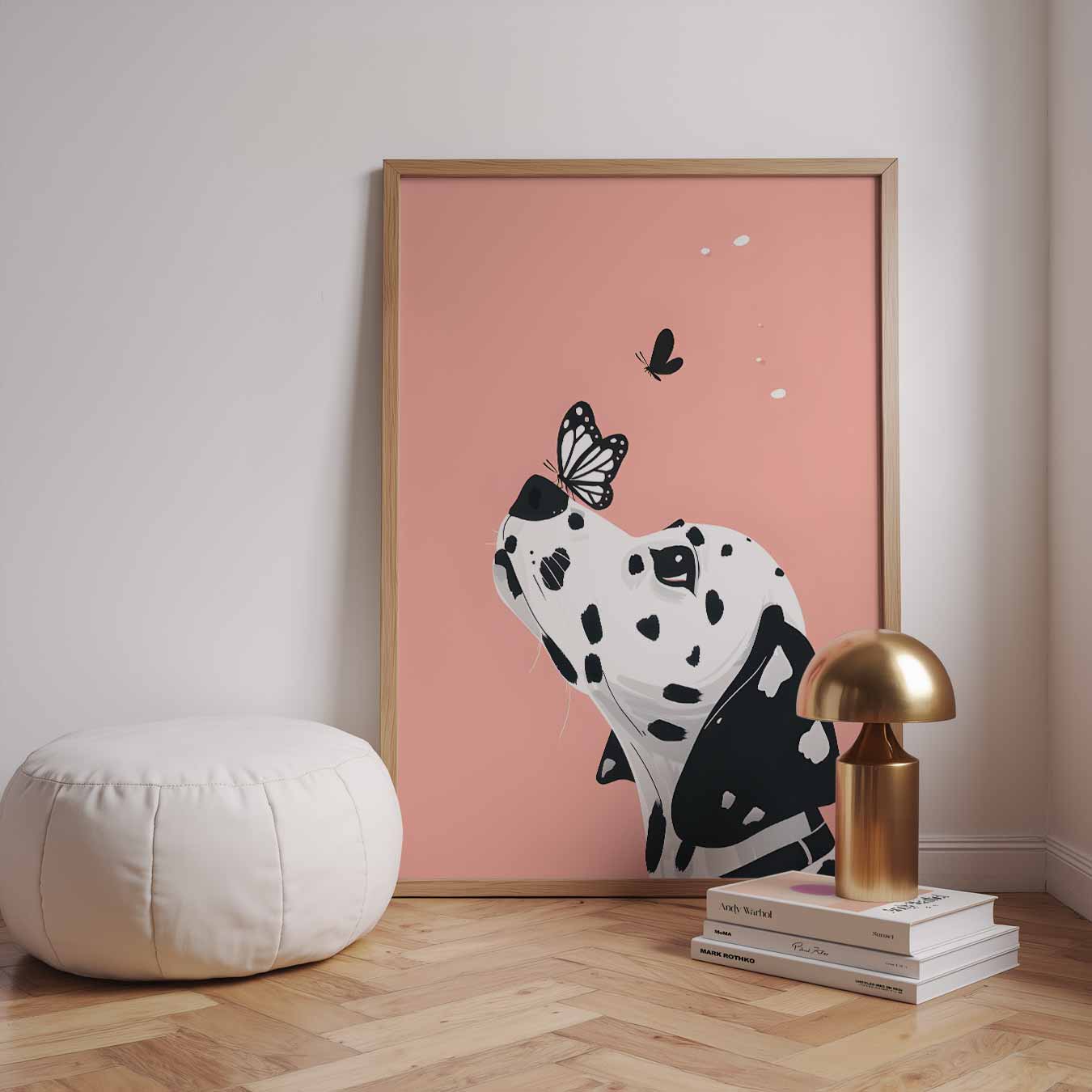 Vrolijke Dalmatier en Vlinders Poster-WallArtistic
