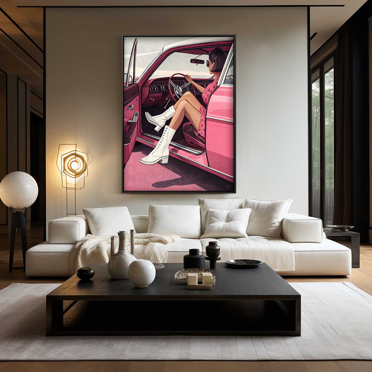 Vintage Glamor in de Roze Oldtimer Kunstwerk-canvas-dibond-plexiglas-wanddecoratie-WallArtistic