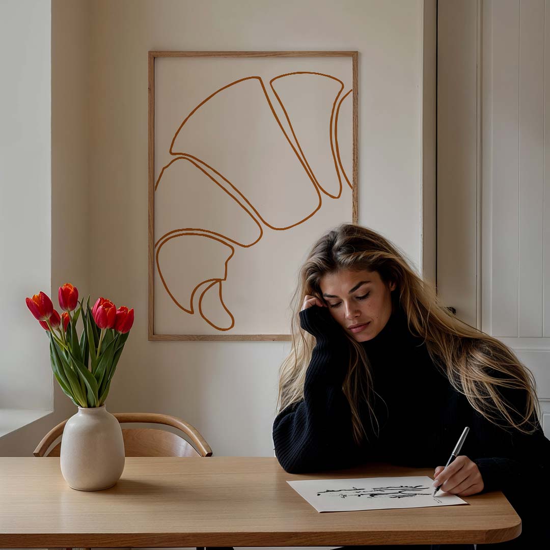 Stijlvolle Croissant Lijntekening Poster-WallArtistic