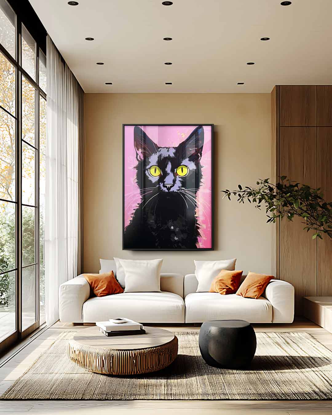 Kattenportret met Roze Achtergrond Kunstwerk-canvas-dibond-plexiglas-wanddecoratie-WallArtistic