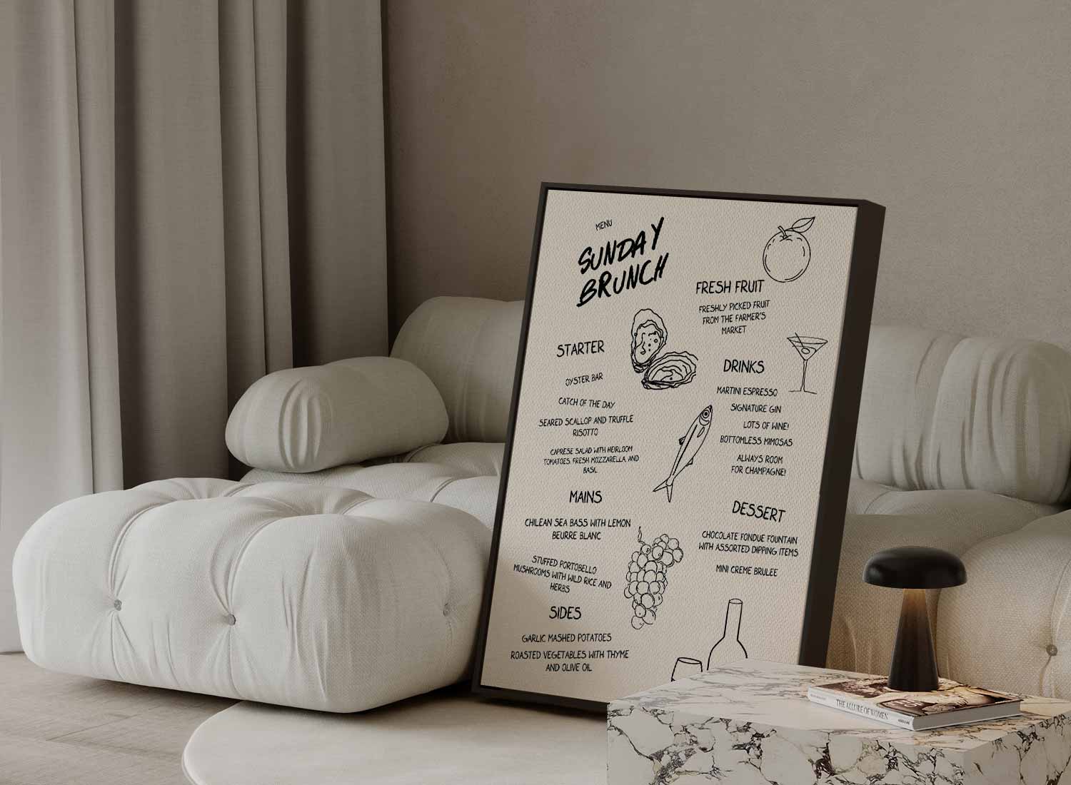 Zonnige Zondag Brunch Illustratie Kunstwerk-canvas-dibond-plexiglas-wanddecoratie-WallArtistic