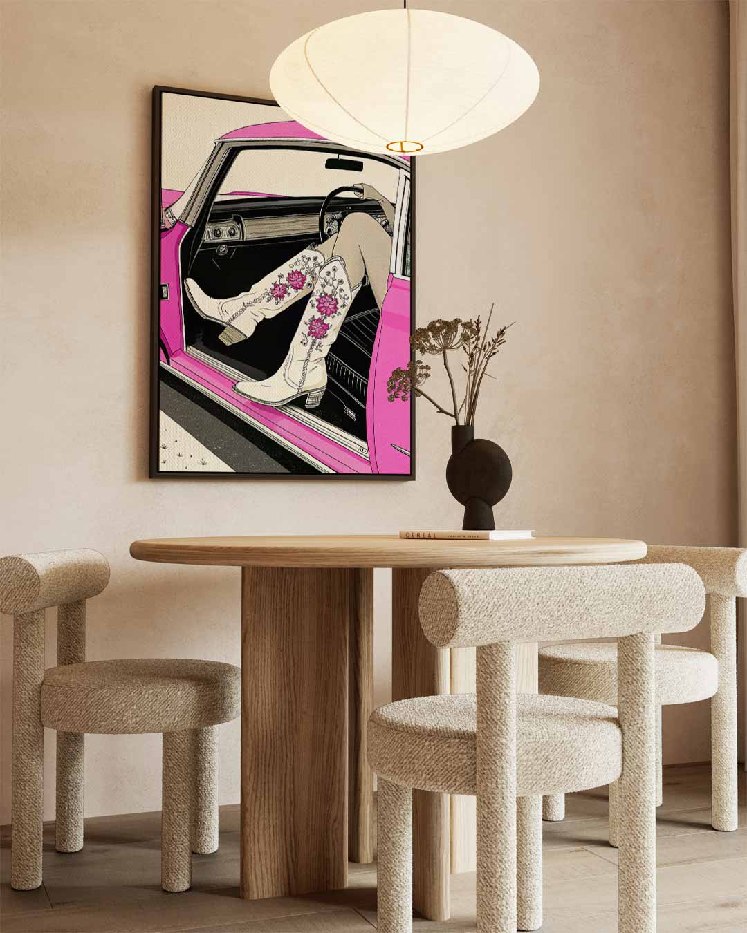 Retro Chic Met Roze Randen Kunstwerk-canvas-dibond-plexiglas-wanddecoratie-WallArtistic