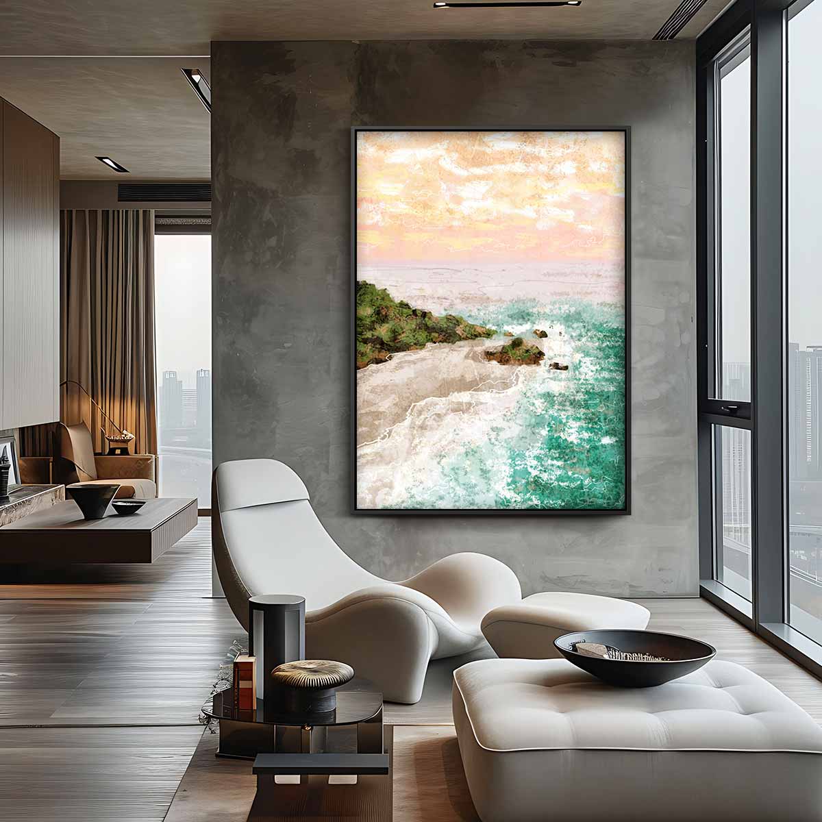 Zonsondergang aan de Kust Kunstwerk-canvas-dibond-plexiglas-wanddecoratie-WallArtistic