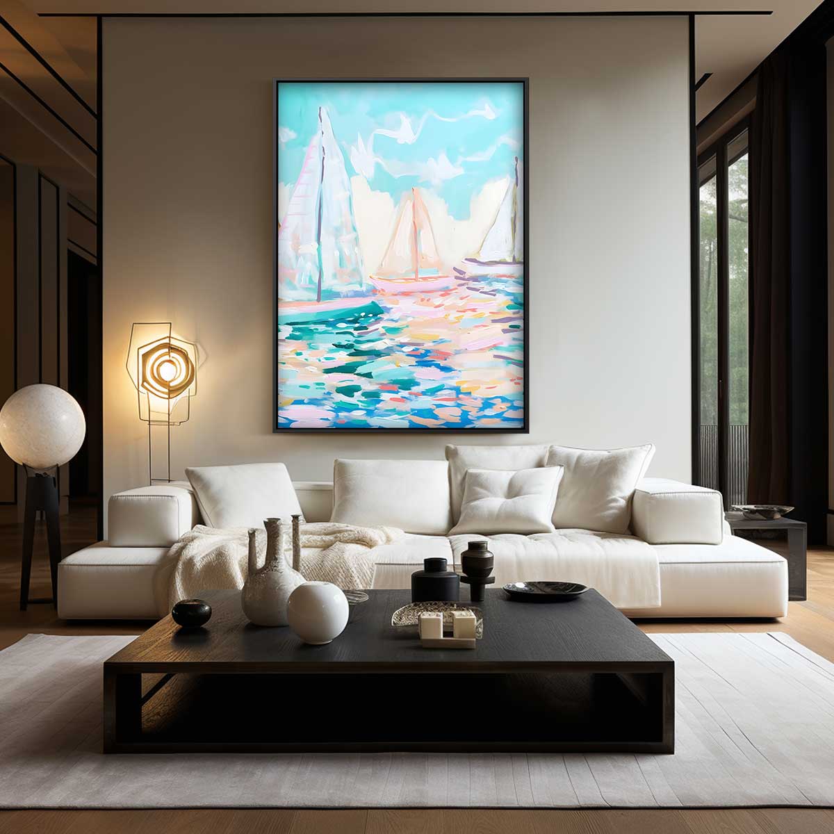 Zonnige Zeilboten op Zee Kunstwerk-canvas-dibond-plexiglas-wanddecoratie-WallArtistic