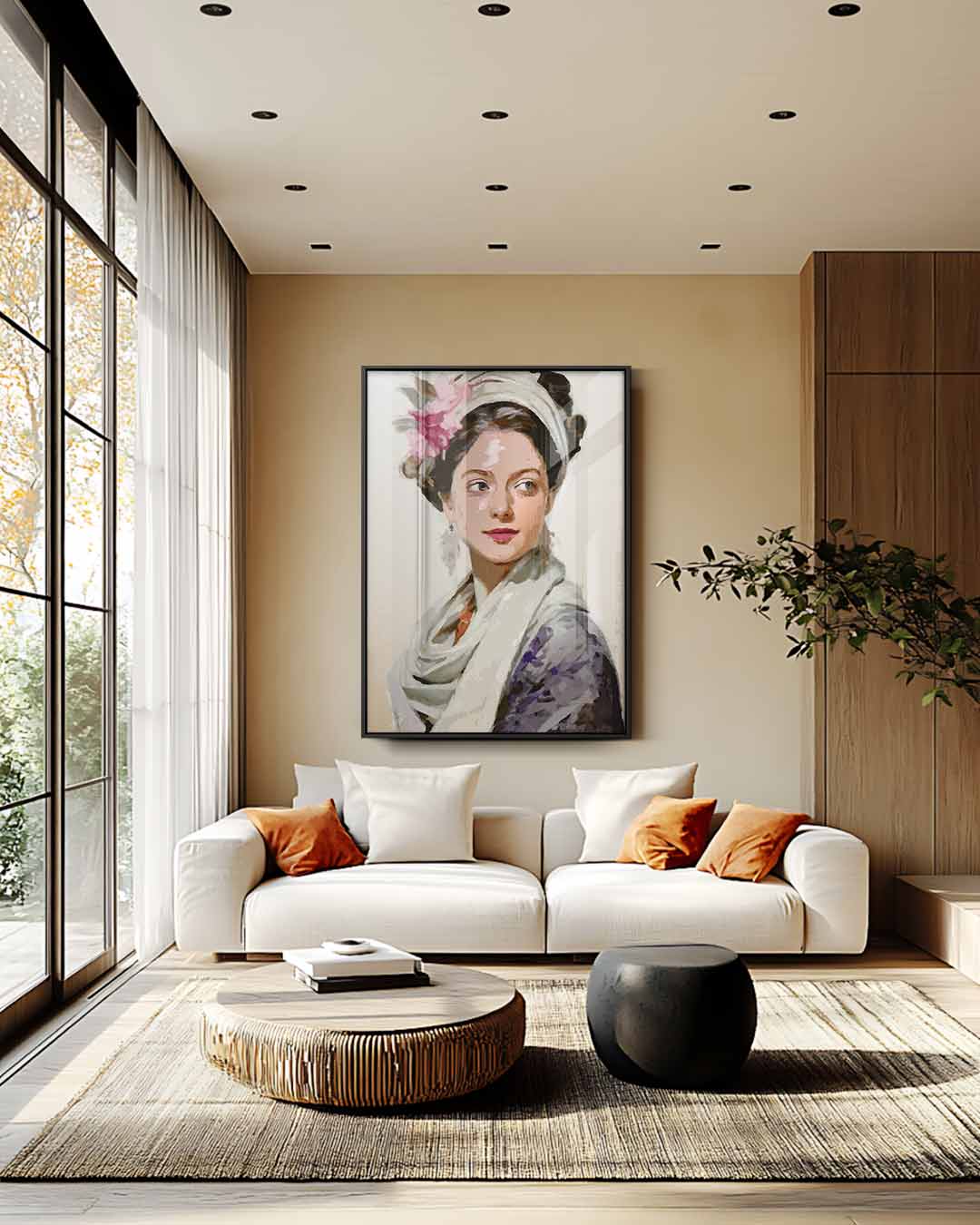 Elegant portret van vrouw met bloem Kunstwerk-canvas-dibond-plexiglas-wanddecoratie-WallArtistic