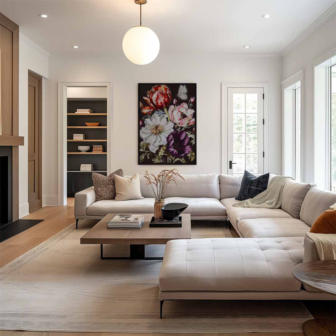 Bloemenpracht met Vlinder Kunstwerk-canvas-dibond-plexiglas-wanddecoratie-WallArtistic