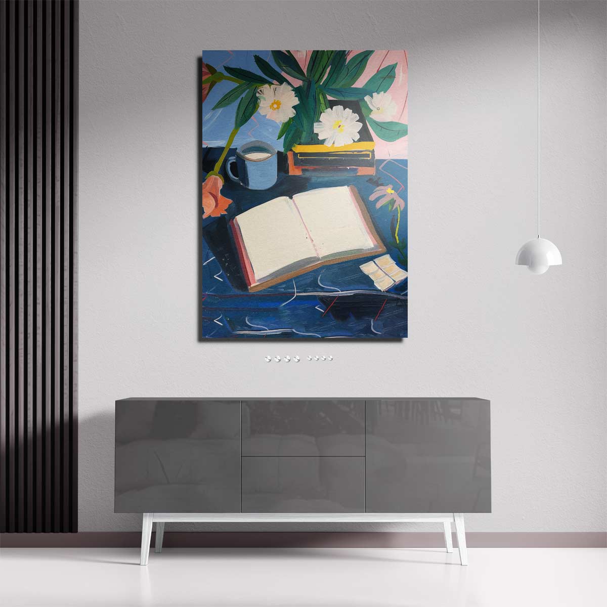 Stilleven met Bloemen en Boek Kunstwerk-canvas-dibond-plexiglas-wanddecoratie-WallArtistic