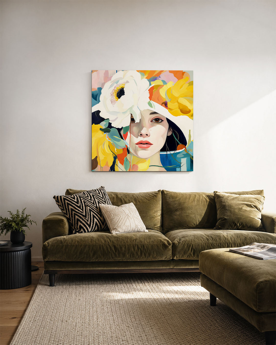 Vrouwelijk bloemenportret Kunstwerk