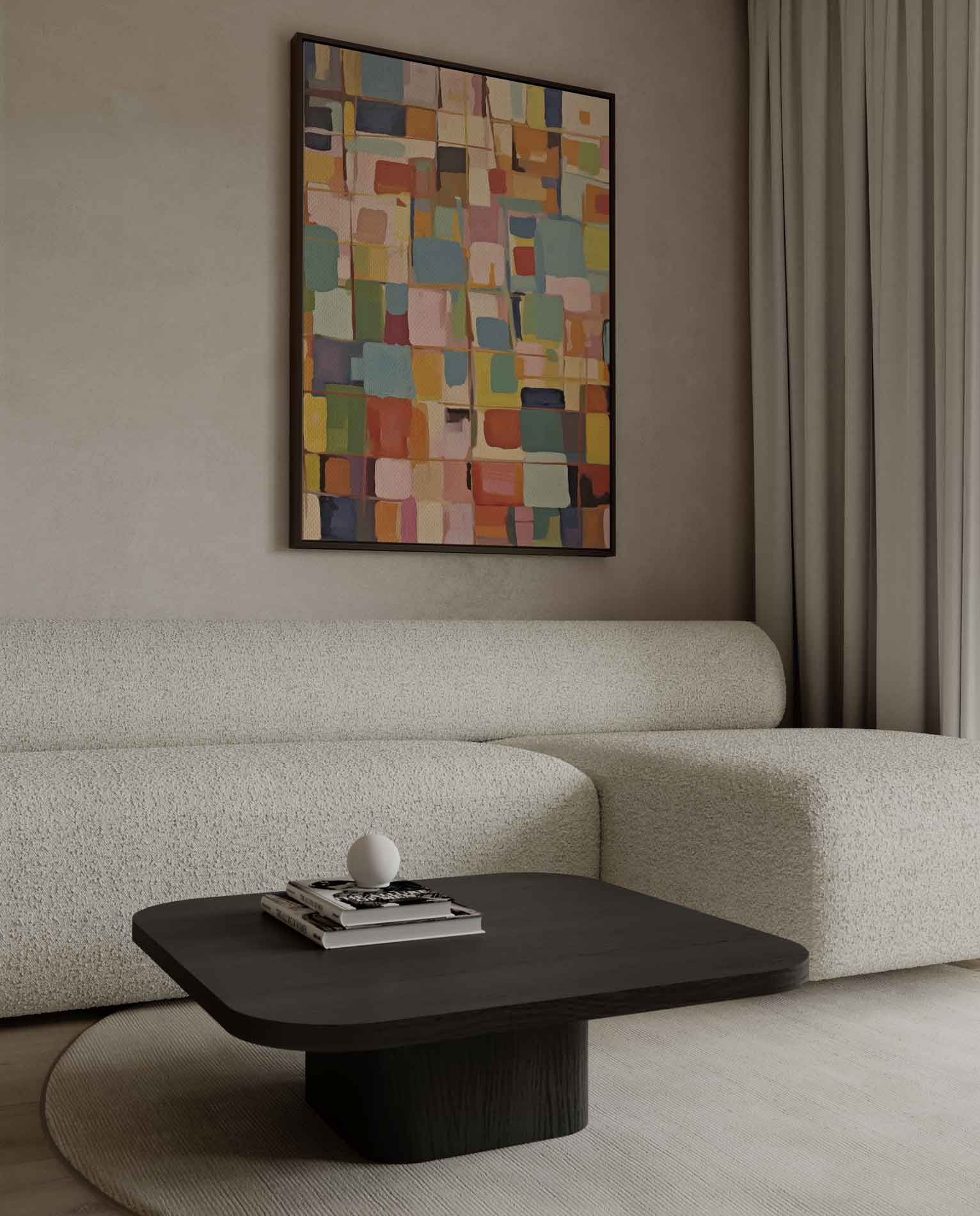 Kleurrijke Abstracte Compositie Kunstwerk-canvas-dibond-plexiglas-wanddecoratie-WallArtistic