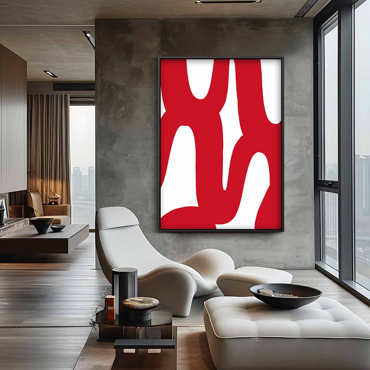 Speelse Rode Bochten Kunstwerk-canvas-dibond-plexiglas-wanddecoratie-WallArtistic