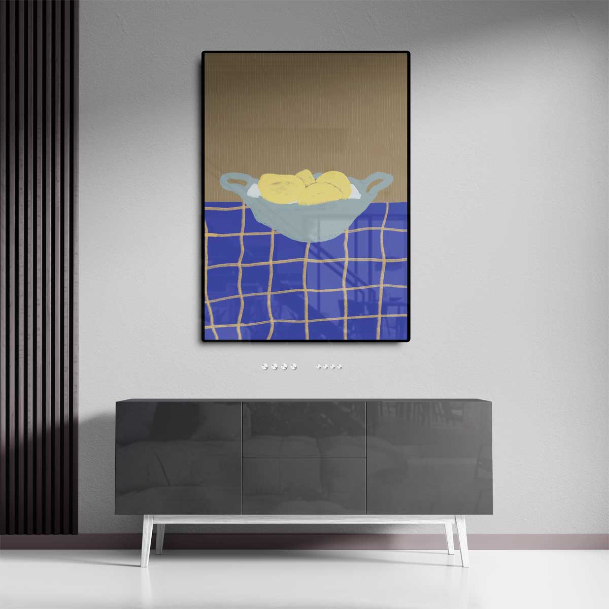 Citroenen in een Blauwe Kamer Kunstwerk-canvas-dibond-plexiglas-wanddecoratie-WallArtistic