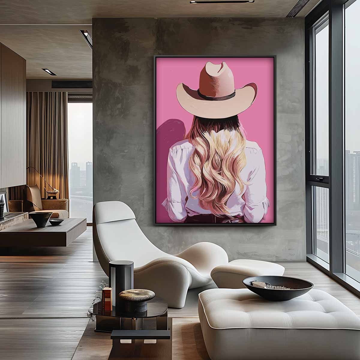Stijlvolle Cowgirl Achteraanzicht Kunstwerk-canvas-dibond-plexiglas-wanddecoratie-WallArtistic