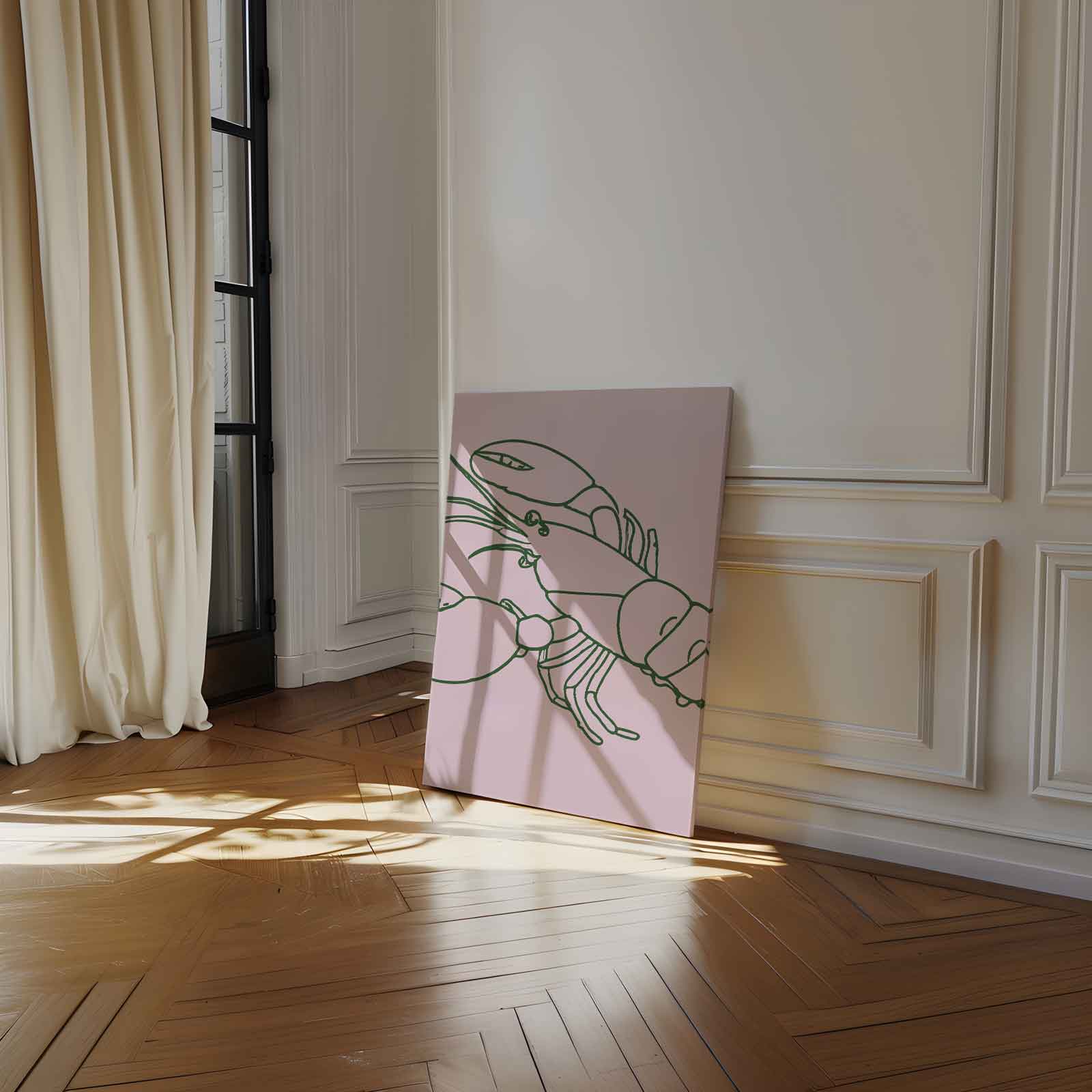 Minimalistische Kreeftenlijntekening Kunstwerk-canvas-dibond-plexiglas-wanddecoratie-WallArtistic