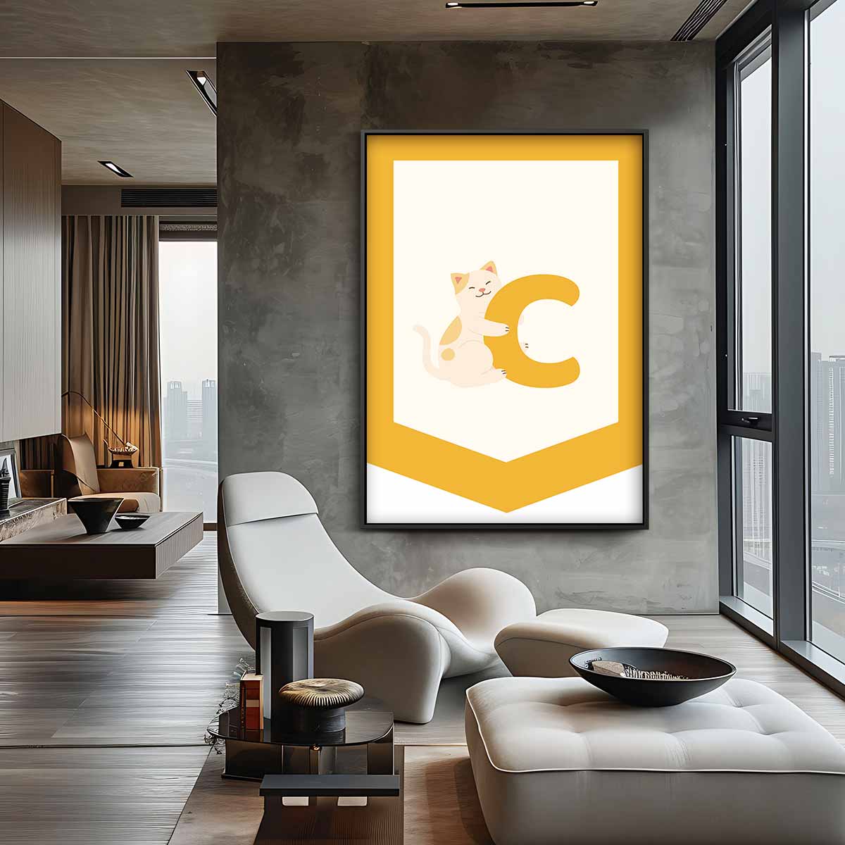 Kattenvlag met Letter C Kunstwerk-canvas-dibond-plexiglas-wanddecoratie-WallArtistic