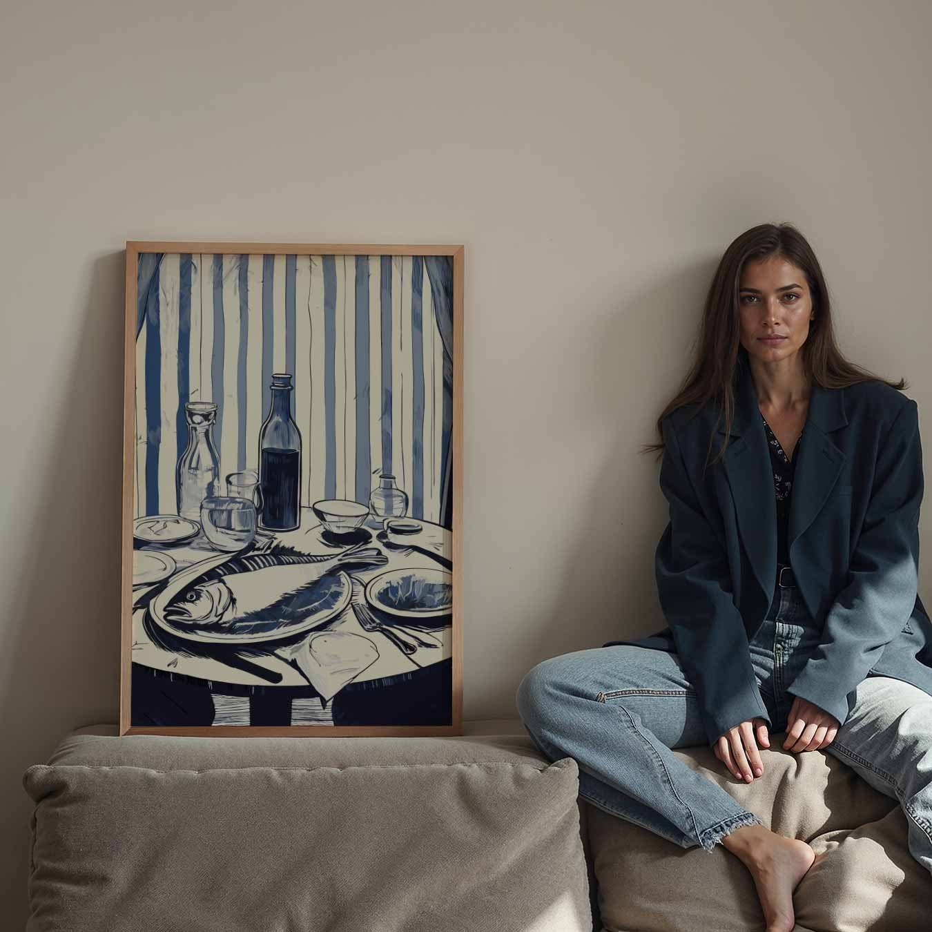 Elegante Tafelscène in Blauwtinten Poster-WallArtistic