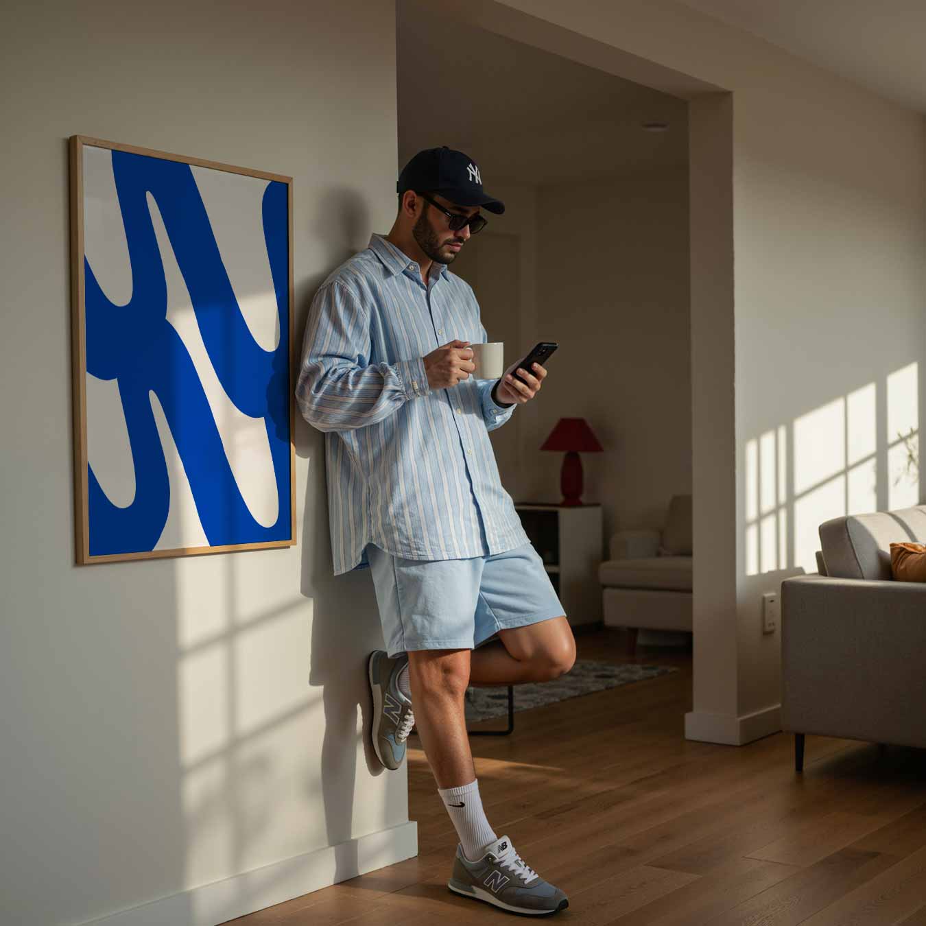 Abstracte Blauwe Golf Poster-WallArtistic