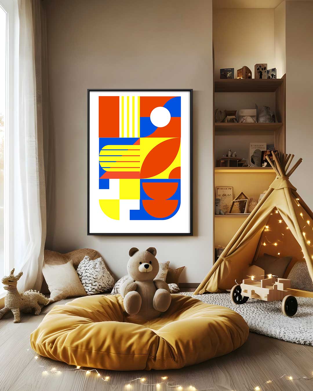 Kleurrijke abstracte compositie Kunstwerk-canvas-dibond-plexiglas-wanddecoratie-WallArtistic