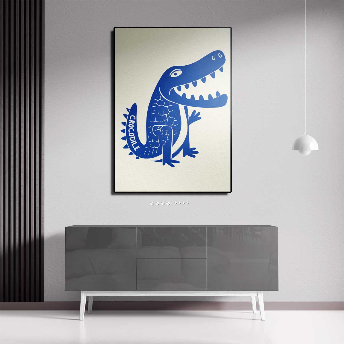 Speelse Blauwe Krokodil Illustratie Kunstwerk-canvas-dibond-plexiglas-wanddecoratie-WallArtistic