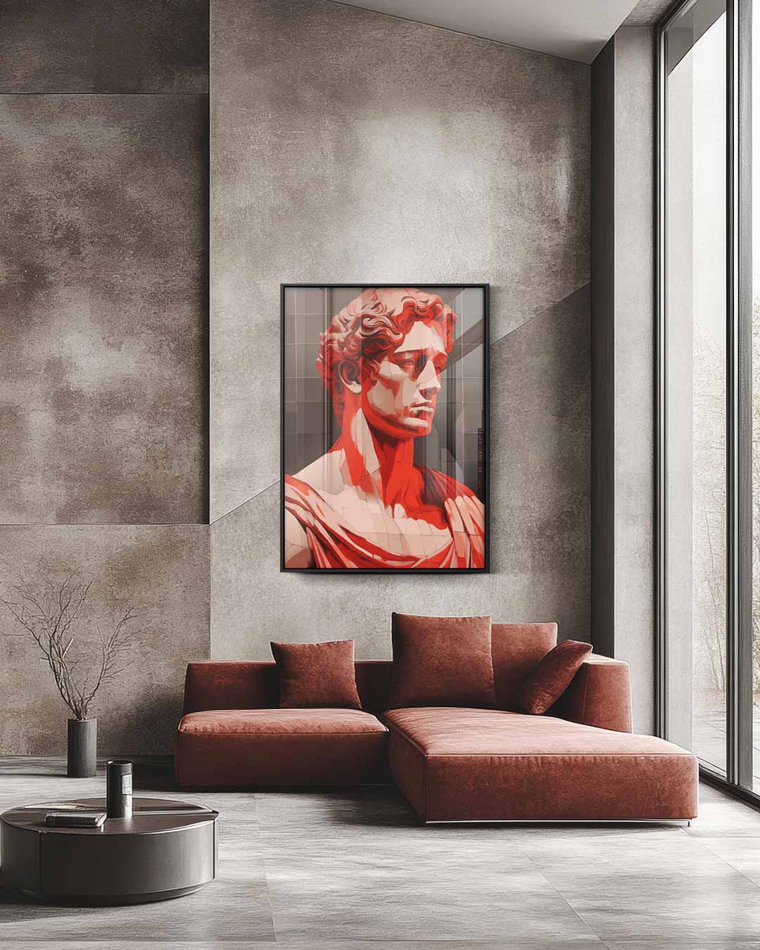 Klassieke Buste in Rood Licht Kunstwerk-canvas-dibond-plexiglas-wanddecoratie-WallArtistic