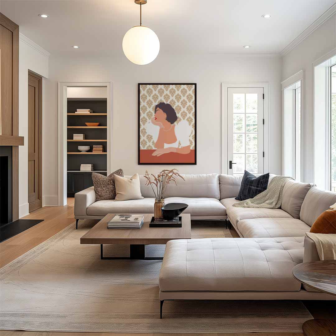 Dromerige Retro Dame Kunstwerk-canvas-dibond-plexiglas-wanddecoratie-WallArtistic