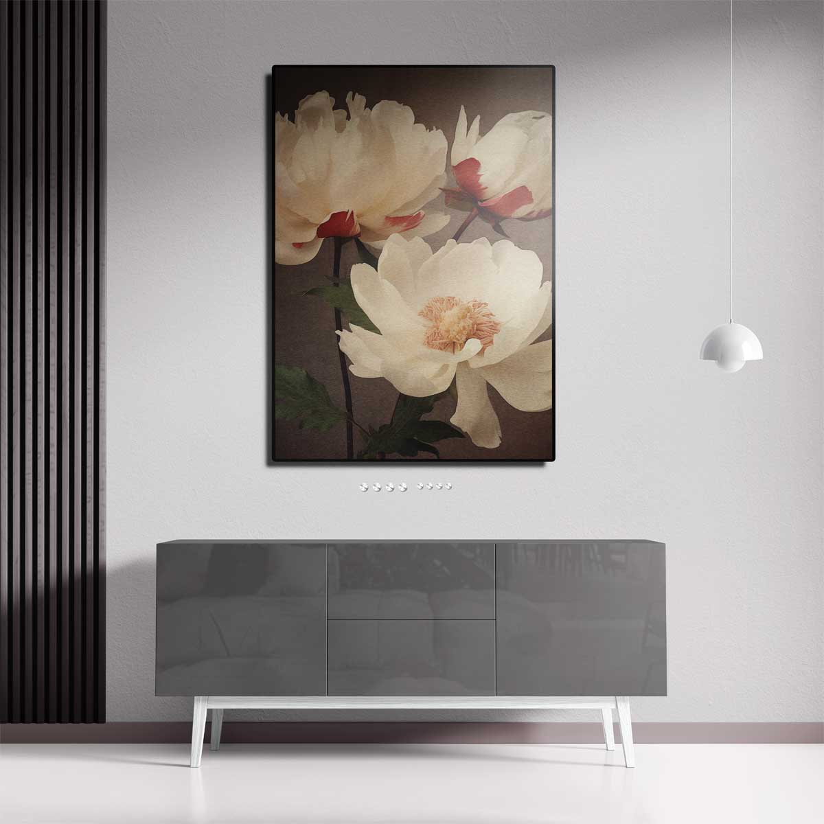 Elegantie van Witte Pioenrozen Kunstwerk-canvas-dibond-plexiglas-wanddecoratie-WallArtistic