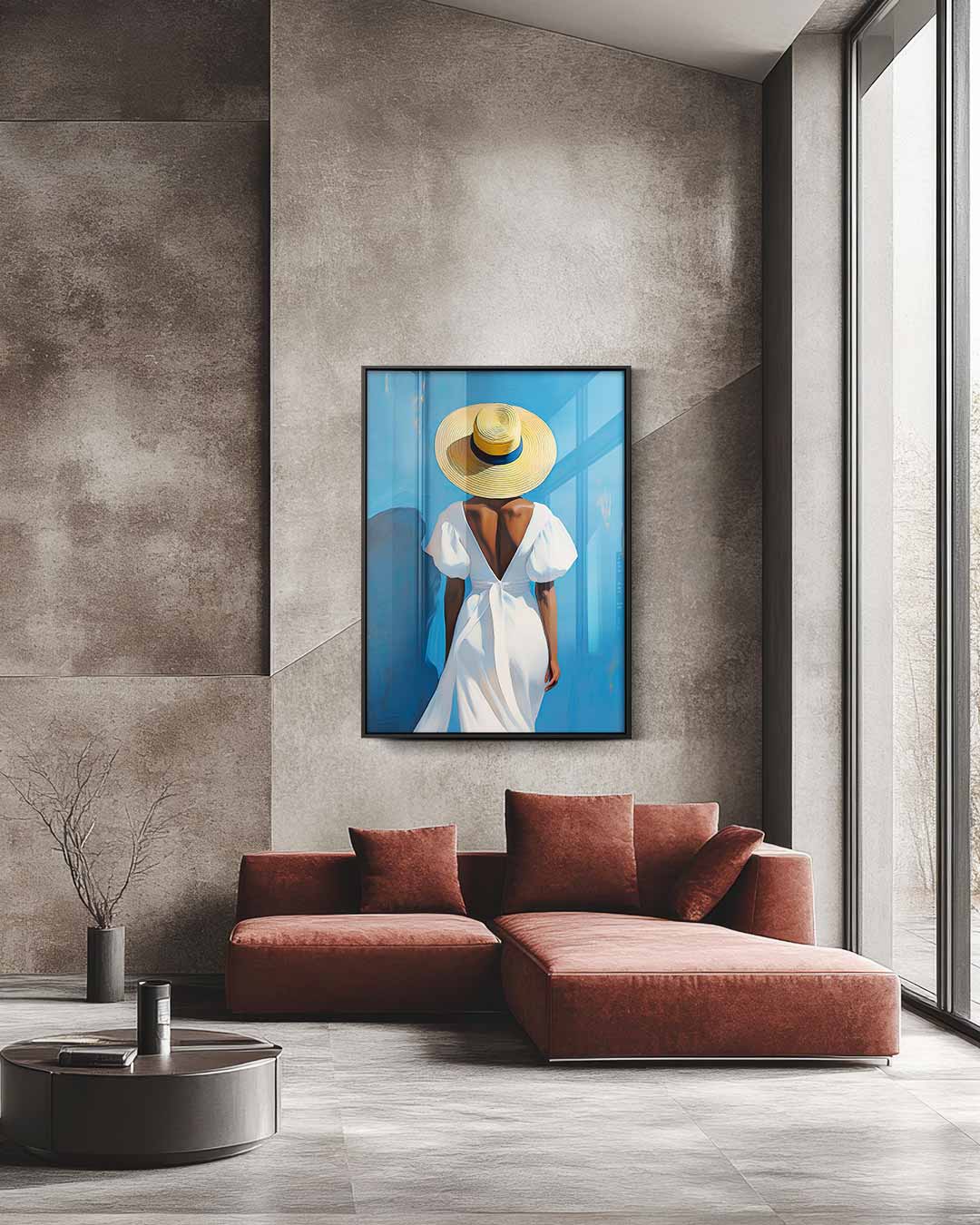 Vrouw in Zomerhoed Kunstwerk-canvas-dibond-plexiglas-wanddecoratie-WallArtistic