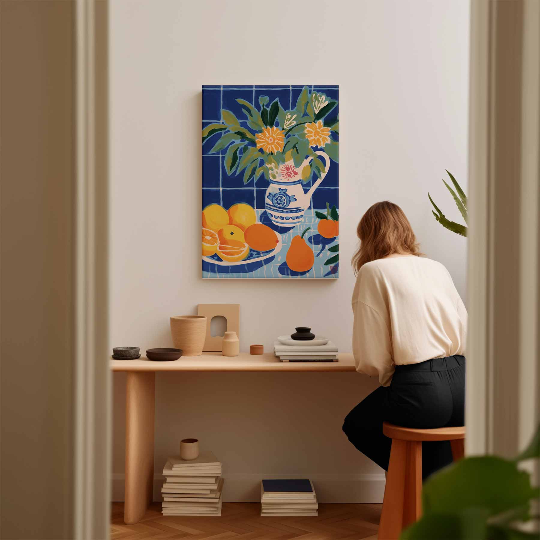 Zomerfruit in Blauwe Keuken Kunstwerk-canvas-dibond-plexiglas-wanddecoratie-WallArtistic