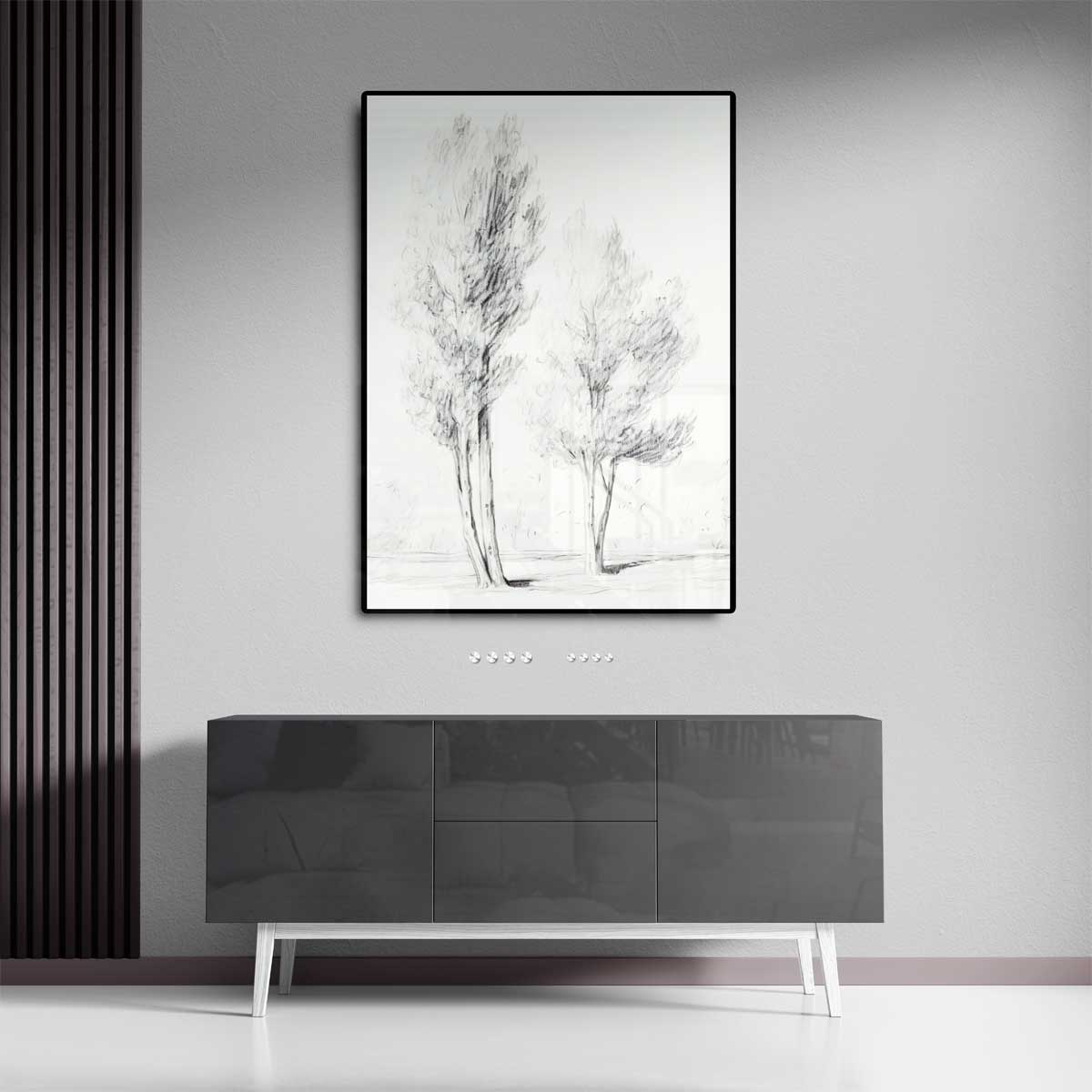 Tekeningen van Twee Bomen Kunstwerk-canvas-dibond-plexiglas-wanddecoratie-WallArtistic