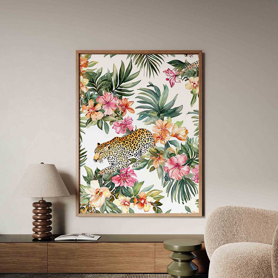 Luipaard en bloemen Poster