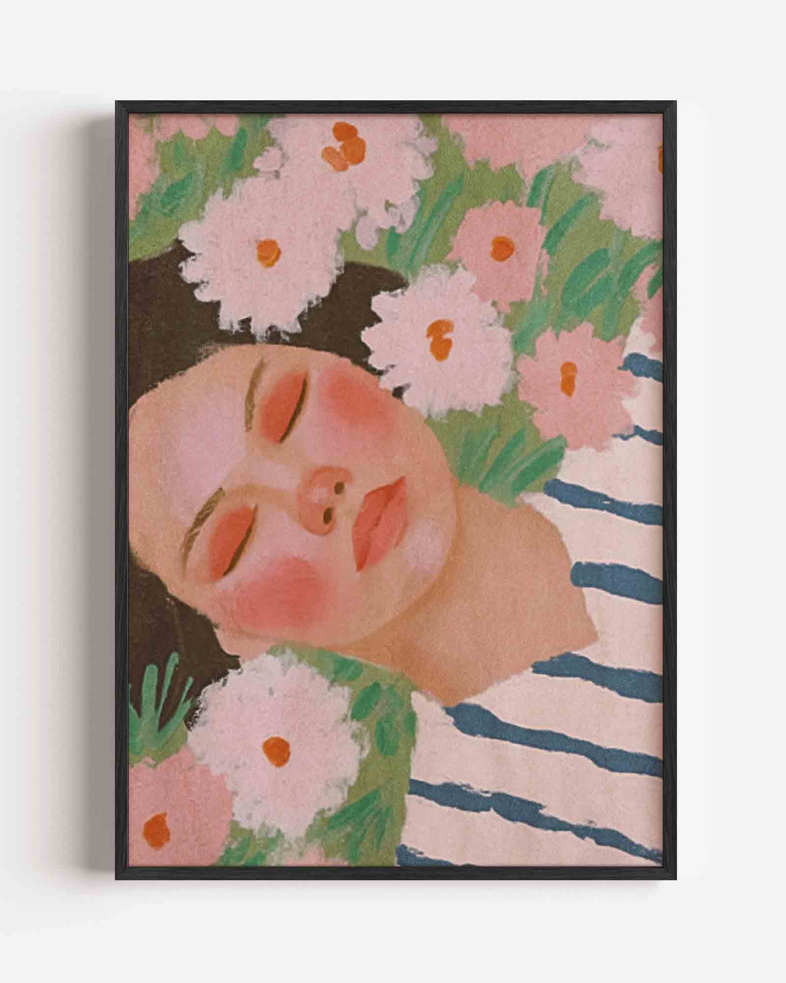 Bloemen en gezicht Poster