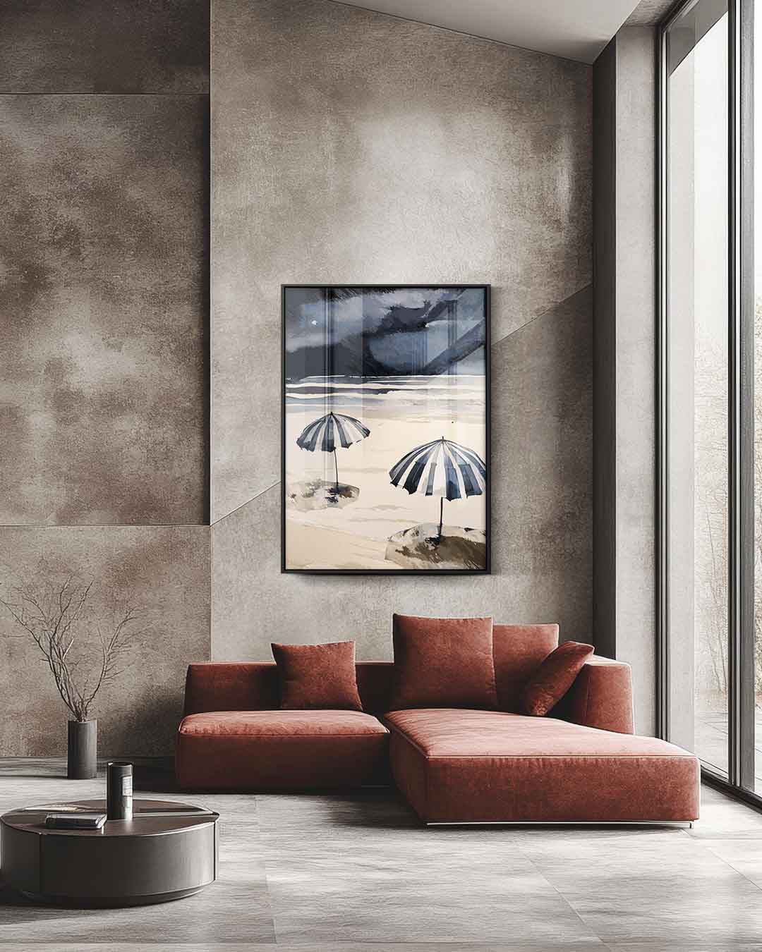 Strandparaplu's in Windstorm Kunstwerk-canvas-dibond-plexiglas-wanddecoratie-WallArtistic